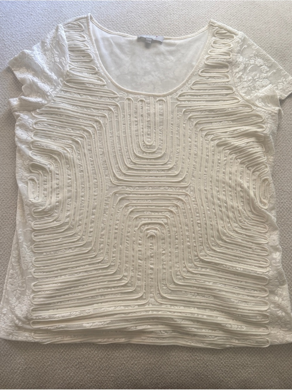 Per Una Cream Abstract Lace Stretch Top.